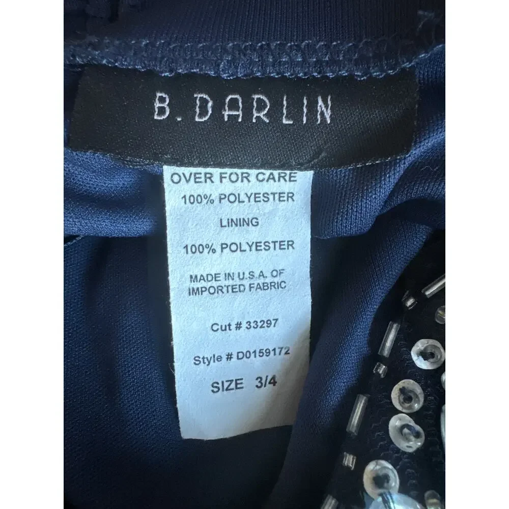 B. Darlin Navy Blue Strapless Maxi Jewel design prom dress size 3-4